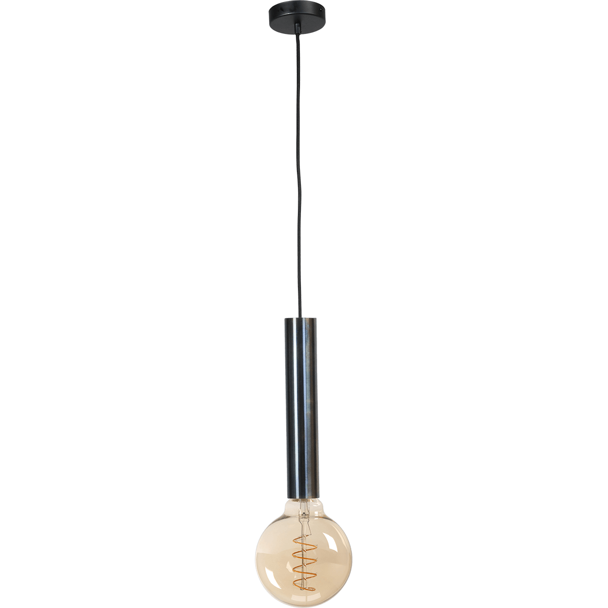 Hanglamp Tomasso 1-lichts dappled oil E27 - Ø45x250mm -  zwarte stoffen kabel 200cm - MASTERLIGHT