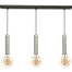 Hanglamp Tomasso 3-lichts nikkel mat - plafondplaat zwarte 100x8cm - zwarte stoffen kabel 150cm - MASTERLIGHT