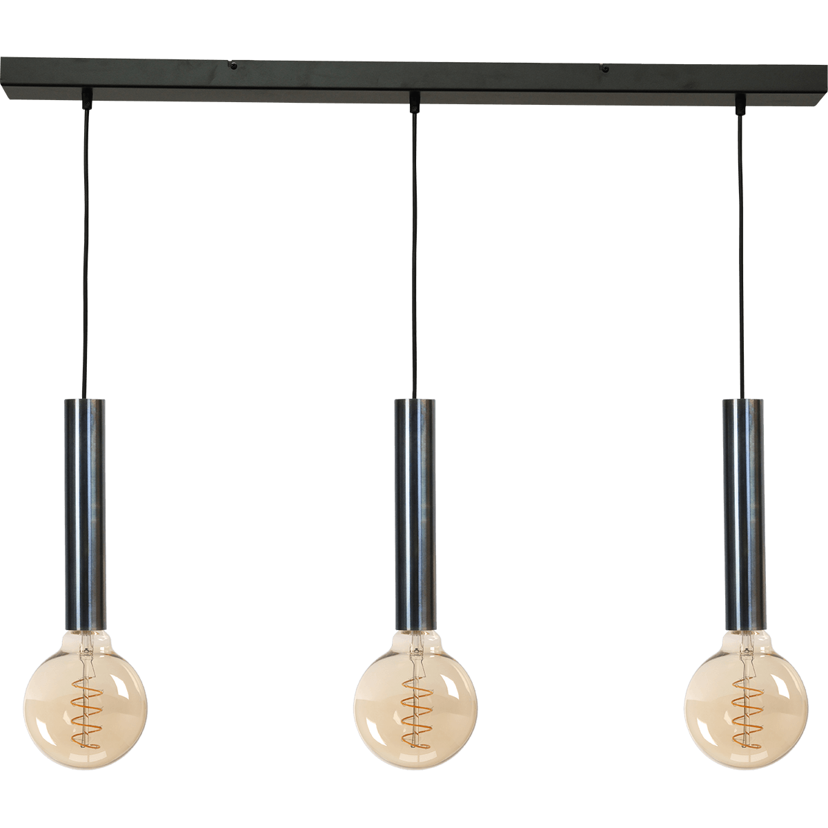 Hanglamp Tomasso 3-lichts dappled oil - plafondplaat zwarte 100x8cm - zwarte stoffen kabel 150cm - MASTERLIGHT