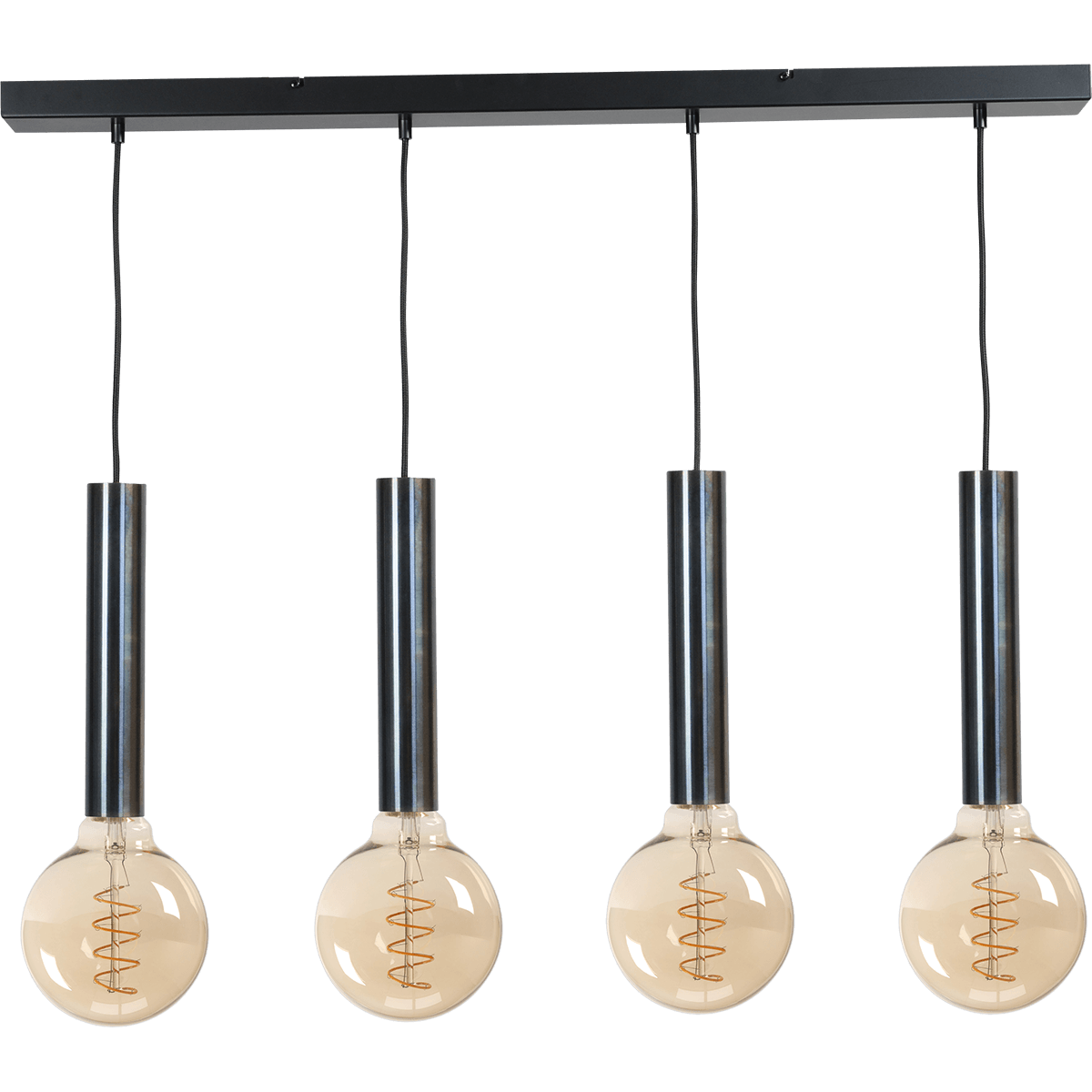 Hanglamp Tomasso 4-lichts dappled oil - plafondplaat zwarte 100x8cm - zwarte stoffen kabel 150cm - MASTERLIGHT