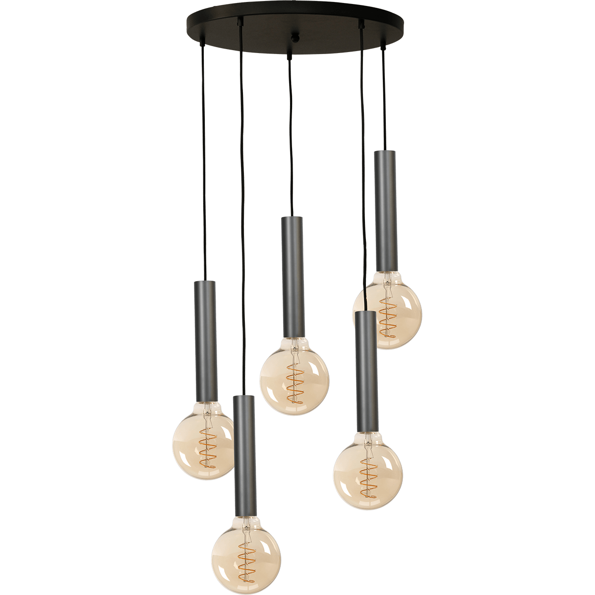 Hanglamp Tomasso 5-lichts mat zwart - basis zwart Ø50cm - zwarte stoffen kabel 350cm - MASTERLIGHT