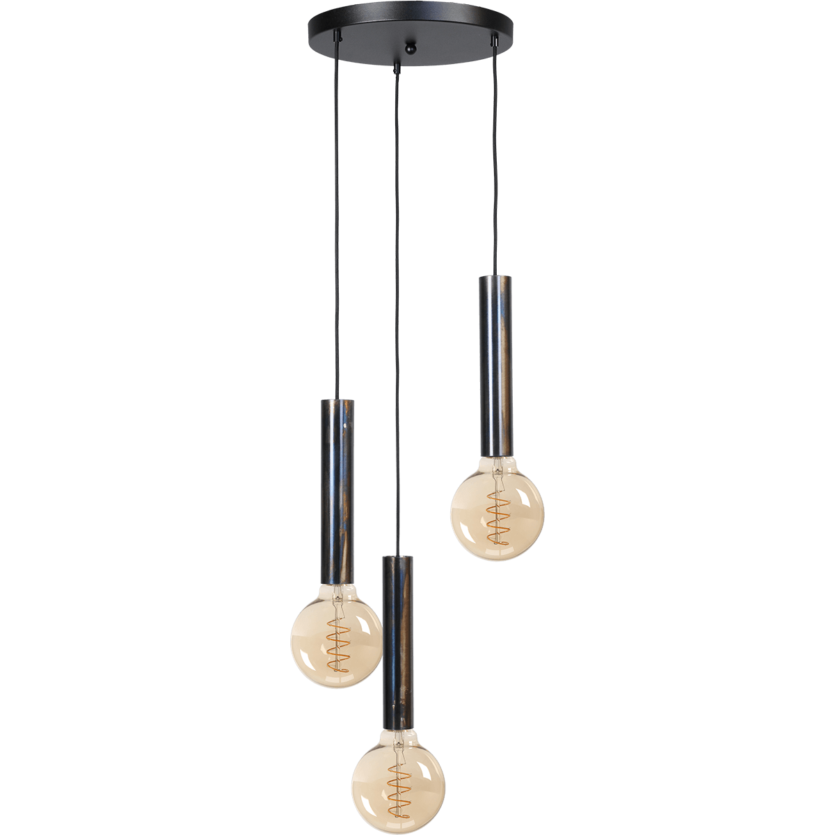 Hanglamp Tomasso 3-lichts dappled oil - basis zwart Ø35cm - zwarte stoffen kabel 150cm - MASTERLIGHT