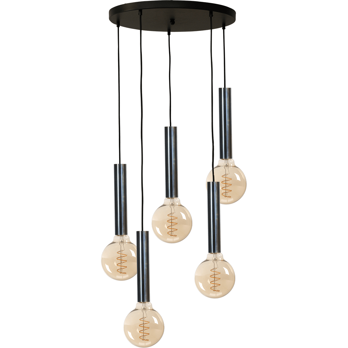 Hanglamp Tomasso 5-lichts dappled oil - basis zwart Ø50cm - zwarte stoffen kabel 350cm - MASTERLIGHT