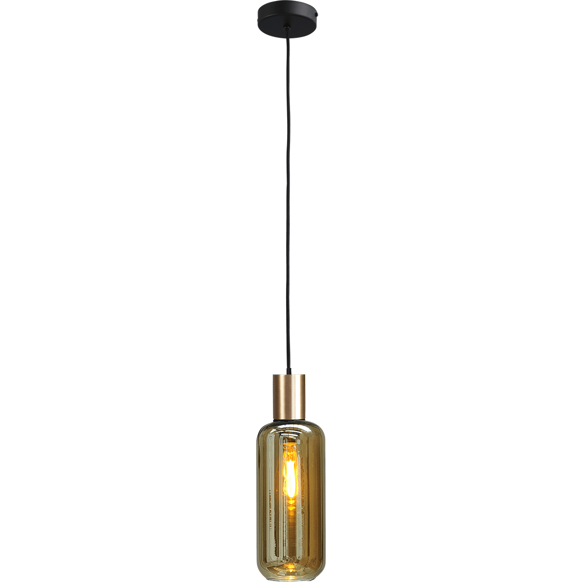Hanglamp Bounty 1-lichts mat zwart/mat goud - kabel pvc 200cm - glas Smoke 62260-05-5 - MASTERLIGHT