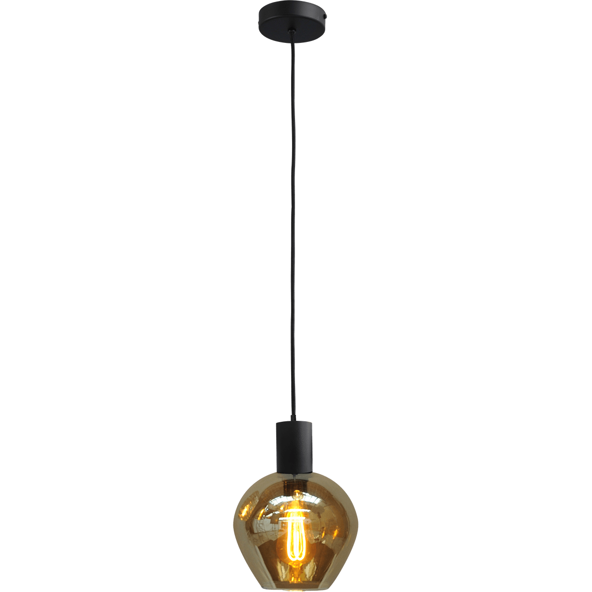 Hanglamp Bounty 1-lichts mat zwart - kabel pvc 200cm - glas Smoke 62260-05-3 - MASTERLIGHT