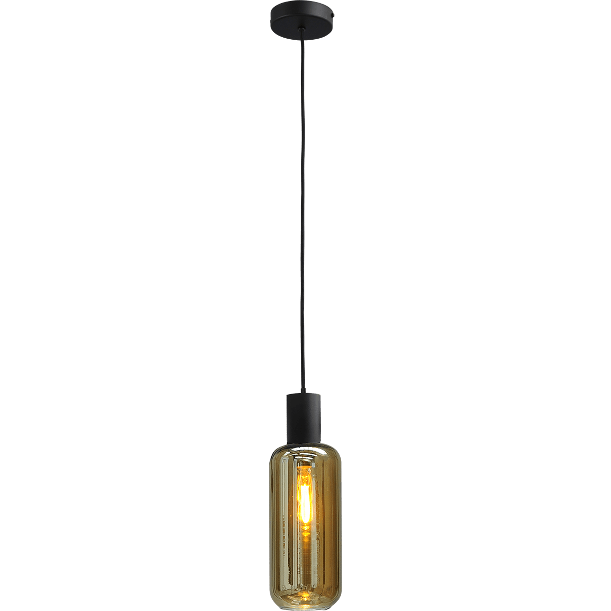 Hanglamp Bounty 1-lichts mat zwart - kabel pvc 200cm - glas Smoke 62260-05-5 - MASTERLIGHT