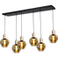 Hanglamp Bounty 6-lichts mat zwart/mat goud 130x25cm - 6x E27 zwart textile kabel - 6x glas smoke 62260-05-3 - MASTERLIGHT