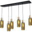 Hanglamp Bounty 6-lichts mat zwart/mat goud 130x25cm - 6x E27 zwart textile kabel - 6x glas smoke 62260-05-5 - MASTERLIGHT