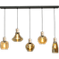 Hanglamp Bounty 5-lichts mat zwart/mat goud 130x8cm - zwart textile kabel 150cm - glas smoke 62260-05-.. - 1x 1 + 1x 3 + 1x 10 + 1x 12 + 1x 13 - MASTERLIGHT