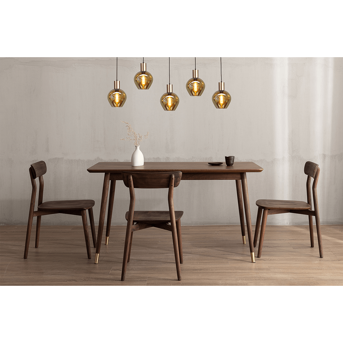 Hanglamp Bounty 5-lichts mat zwart/mat goud 130x8cm - 5x E27 zwart textile kabel - 5x glas smoke 62260-05-3 - MASTERLIGHT