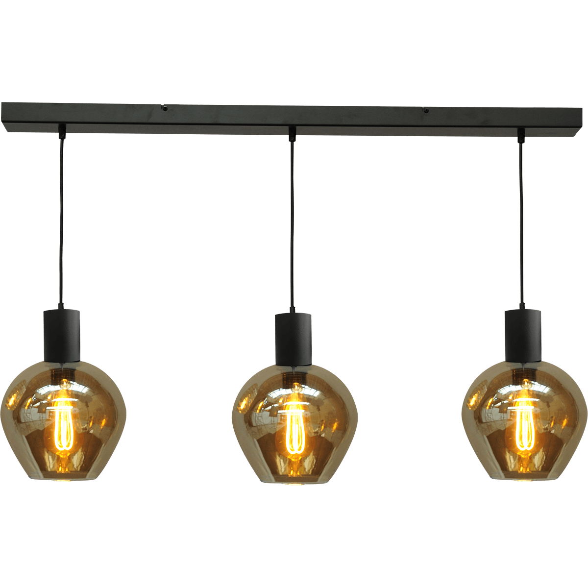 Hanglamp Bounty 3-lichts mat zwart 100x8cm - 3x glas smoke 62260-05-3 - MASTERLIGHT