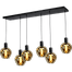 Hanglamp Bounty 6-lichts mat zwart 130x25cm - 6x E27 hanger mat zwart - 6x glas smoke 62260-05-3 - MASTERLIGHT