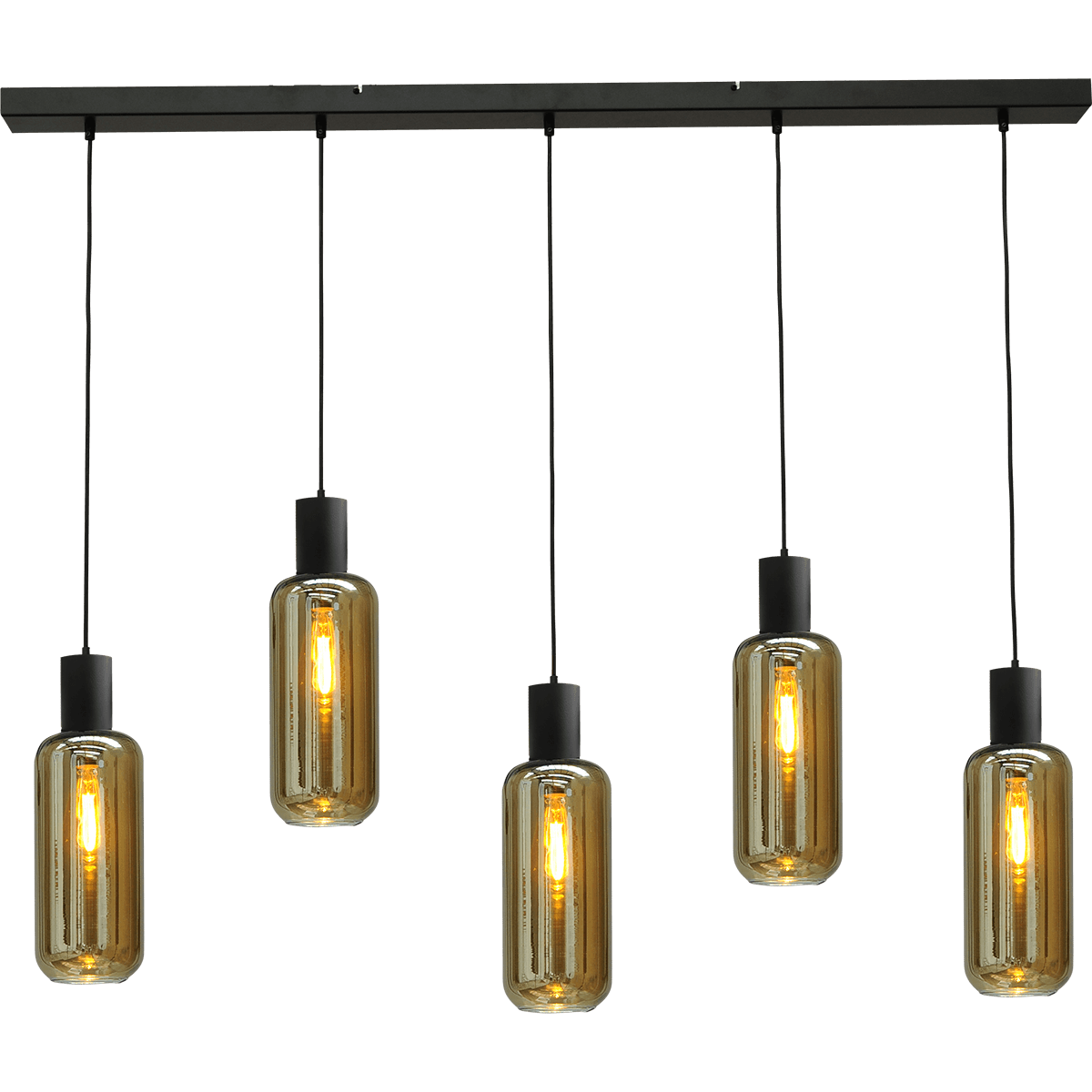 Hanglamp Bounty 5-lichts mat zwart 130x8cm - 5x E27 hanger mat zwart - 5x glas smoke 62260-05-5 - MASTERLIGHT