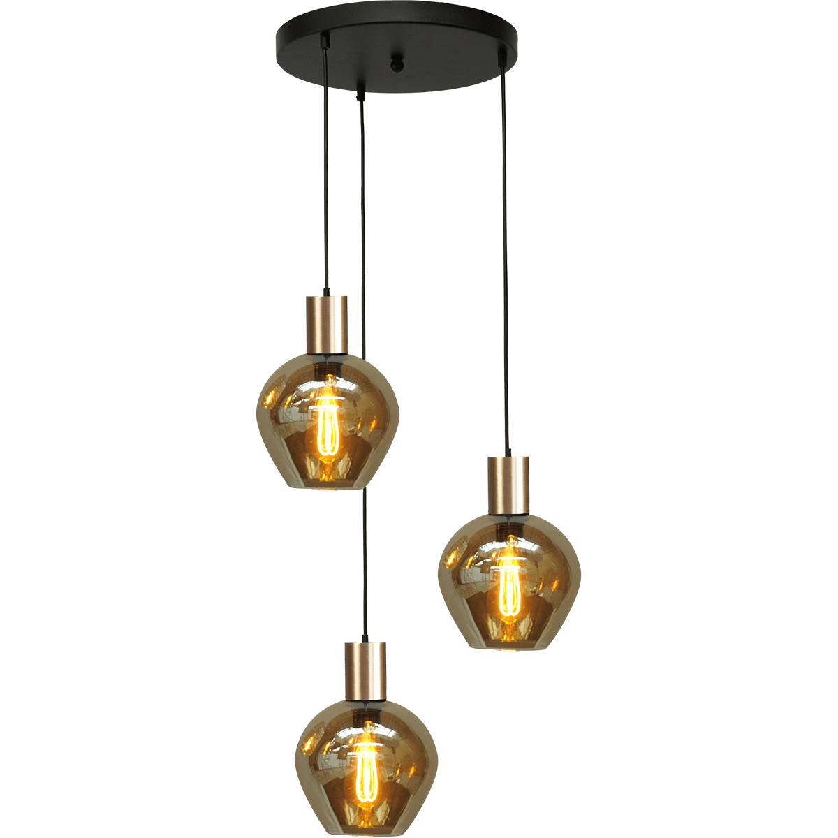 Hanglamp Bounty 3-lichts mat zwart/mat goud Ø35cm - 3x E27 hanger mat zwart 150cm - 3x glas smoke 62260-05-3 - MASTERLIGHT