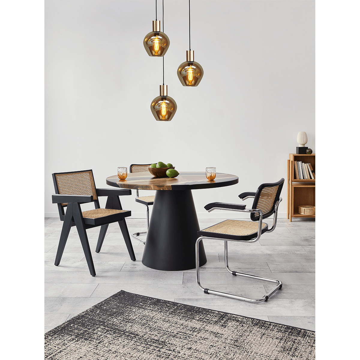 Hanglamp Bounty 3-lichts mat zwart/mat goud Ø35cm - 3x E27 hanger mat zwart 150cm - 3x glas smoke 62260-05-3 - MASTERLIGHT