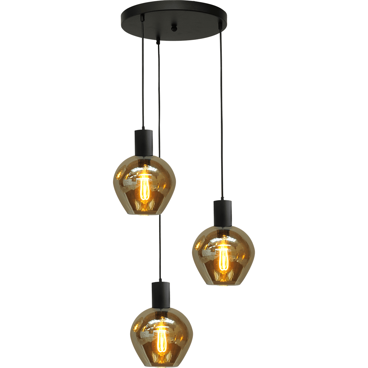 Hanglamp Bounty 3-lichts mat zwart Ø35cm - 3x E27 hanger mat zwart 150cm - 3x glas smoke 62260-05-3 - MASTERLIGHT