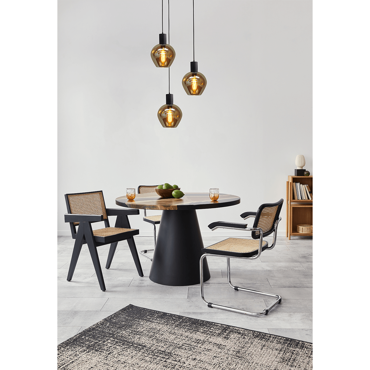 Hanglamp Bounty 3-lichts mat zwart Ø35cm - 3x E27 hanger mat zwart 150cm - 3x glas smoke 62260-05-3 - MASTERLIGHT