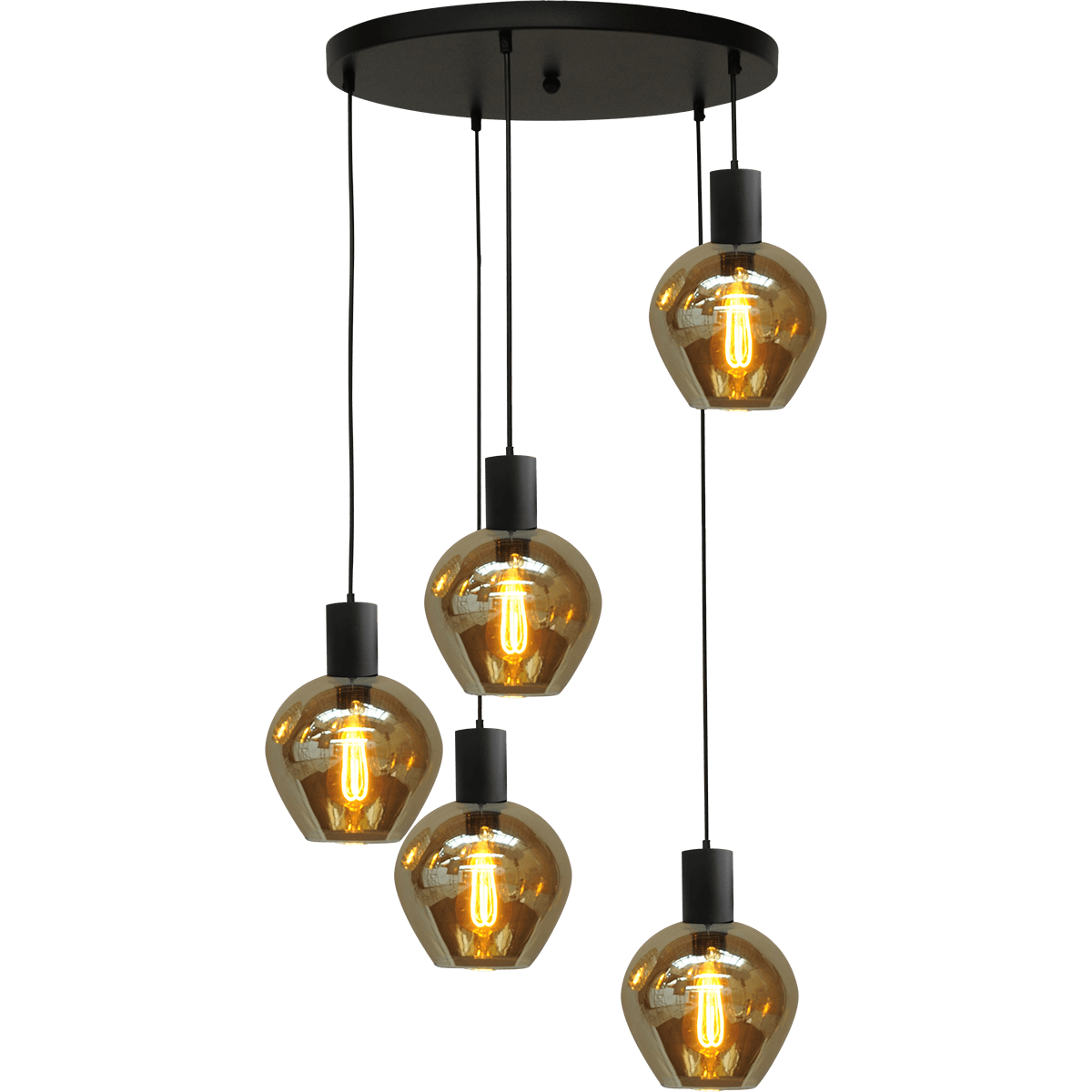 Hanglamp Bounty 5-lichts mat zwart Ø50cm - 5x E27 hanger mat zwart - 5x glas smoke 62260-05-3 - MASTERLIGHT