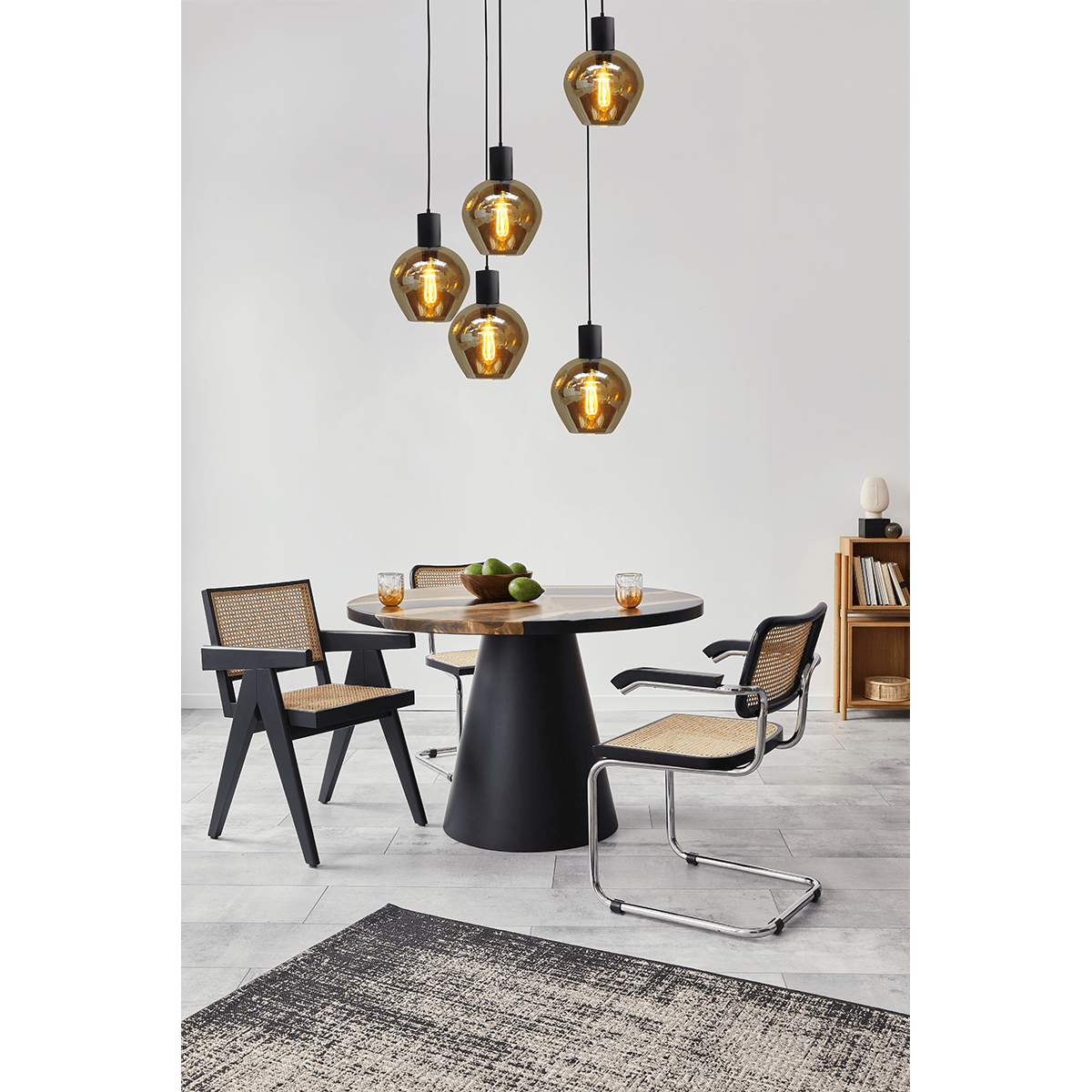 Hanglamp Bounty 5-lichts mat zwart Ø50cm - 5x E27 hanger mat zwart - 5x glas smoke 62260-05-3 - MASTERLIGHT