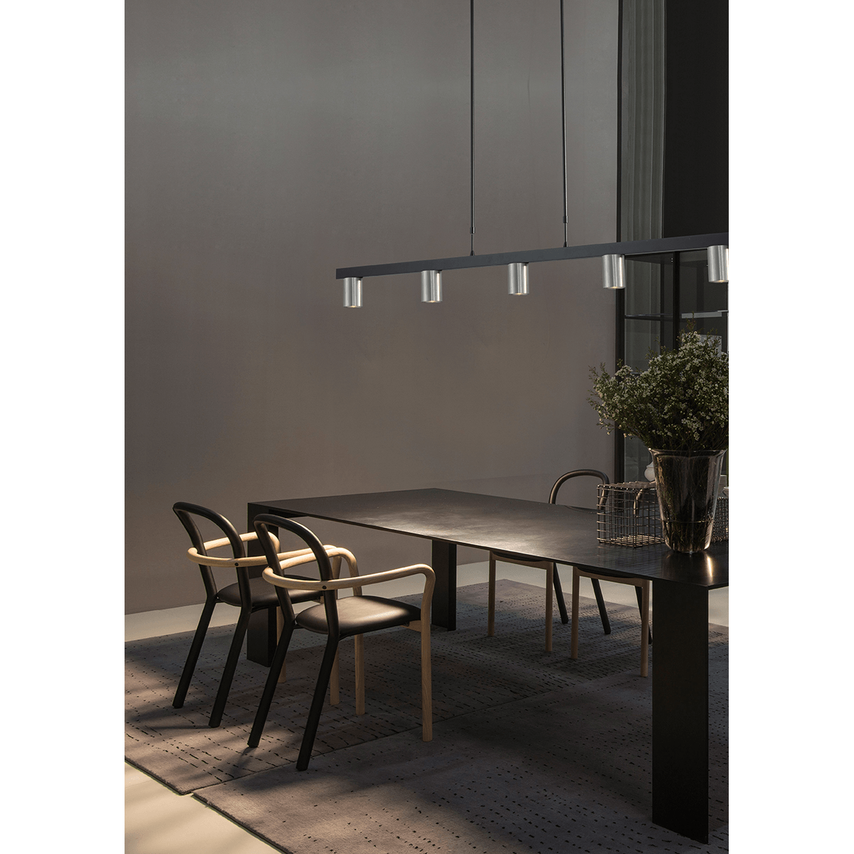 Hanglamp Bounce zwart/mat nikkel 5-lichts - breedte 130cm - exclusief 5x GU10 - MASTERLIGHT