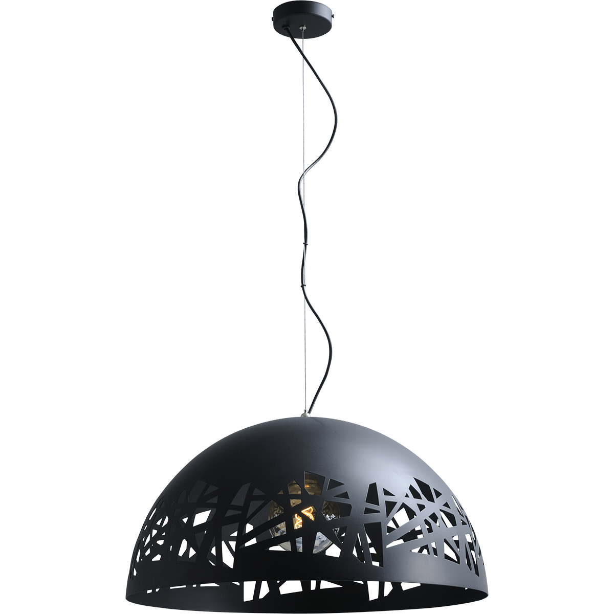 Industriële hanglamp Larino Grid Ø60cm mat zwart buitenkant