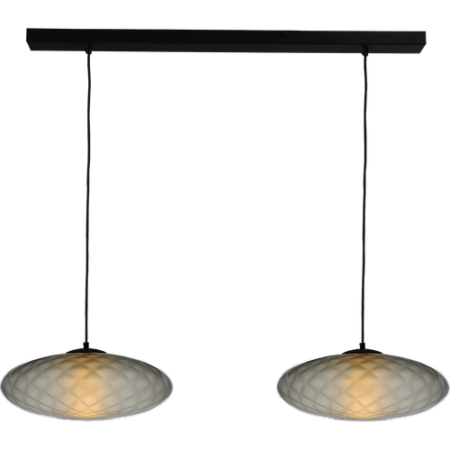 Hanglamp Bottega 2-lichts zwarte plafondplaat 100x8cm - glas smoke Ø40cm - zwarte stoffen kabel 150cm -  MASTERLIGHT