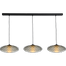 Hanglamp Bottega 3-lichts zwarte plafondplaat 130x8cm - glas smoke Ø40cm - zwarte stoffen kabel 150cm - MASTERLIGHT