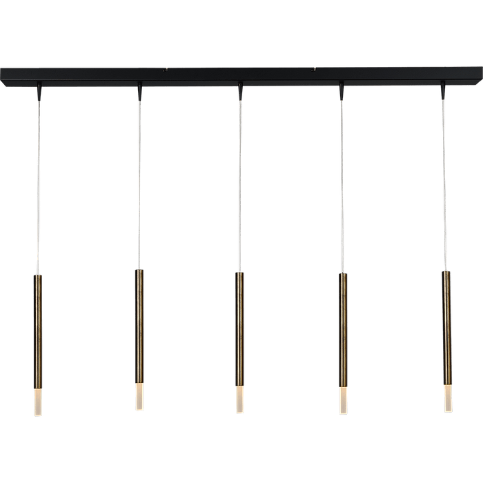 Hanglamp Flute 5-lichts zwart/antiek messing 130x8cm