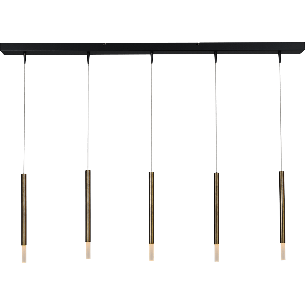 Hanglamp Flute 5-lichts zwart/antiek messing 130x8cm