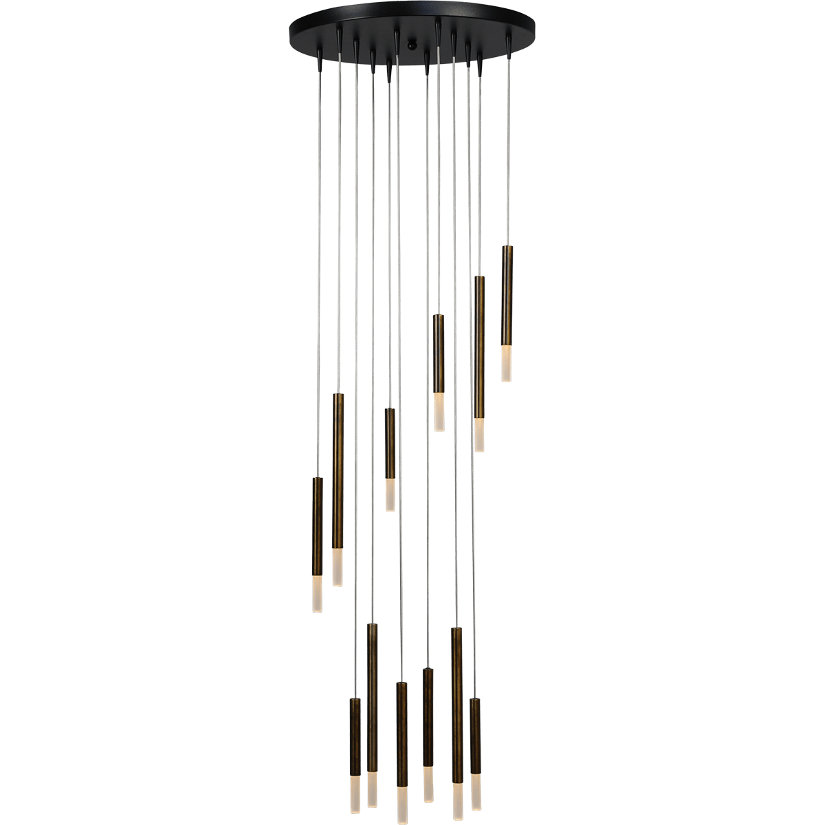 Hanglamp Flute 12-lichts zwart/antiek messing Ø50cm