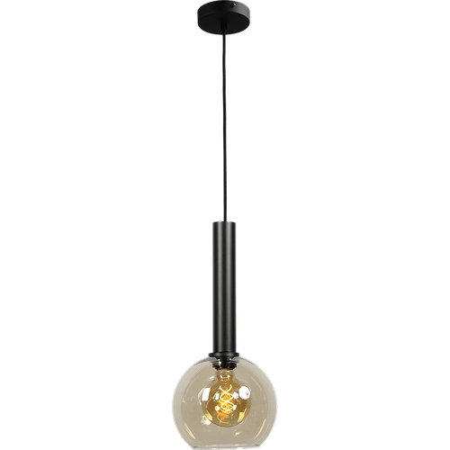 Hanglamp Bella -  1-lichts mat zwart - glas smoke Ø20cm - zwarte pvc kabel 150cm - MASTERLIGHT
