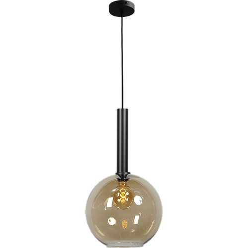 Hanglamp Bella -  1-lichts mat zwart - glas smoke Ø30cm - zwarte pvc kabel 150cm - MASTERLIGHT