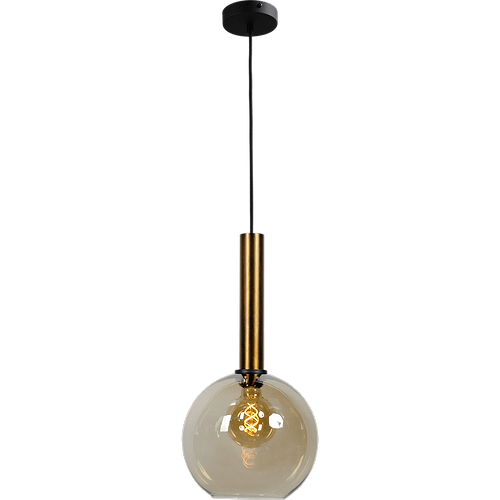 Hanglamp Bella -  1-lichts mat zwart/antiek brons - glas smoke Ø25cm - zwarte pvc kabel 150cm - MASTERLIGHT