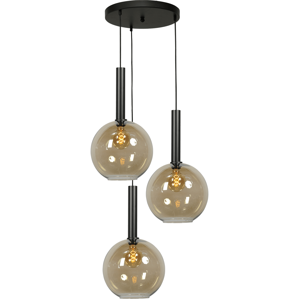 Hanglamp Bella -  3-lichts mat zwart Ø35cm - zwarte pvc kabel 150cm + glas 3x 62260-05-20-30 -  - MASTERLIGHT