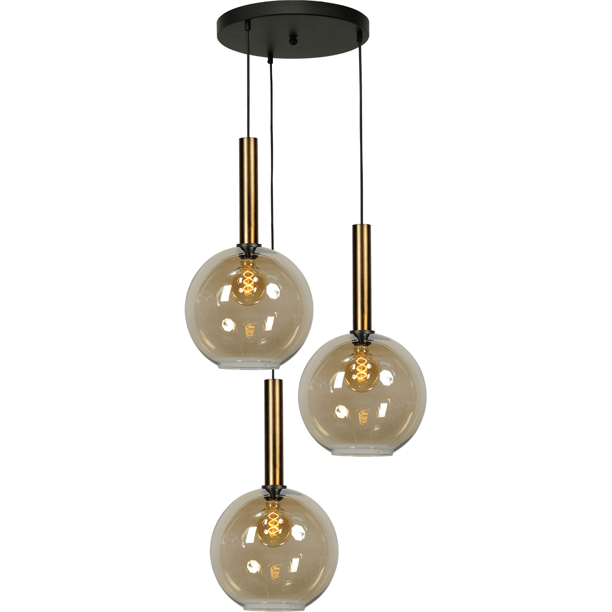 Hanglamp Bella -  3-lichts mat zwart/antiek brons Ø35cm - zwarte pvc kabel 150cm + glas 3x 62260-05-20-30 -  - MASTERLIGHT