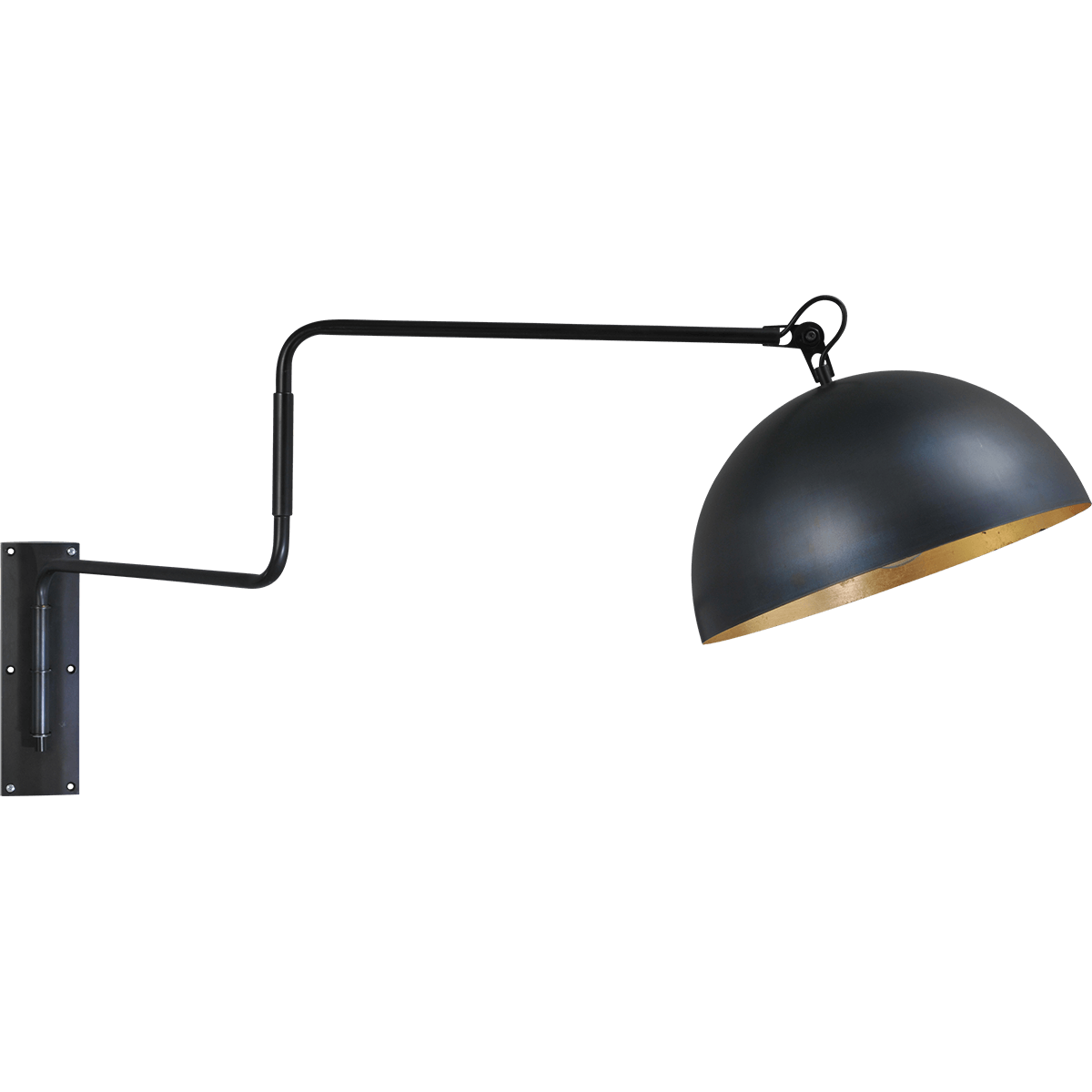 Industriële wandlamp Larino mat zwart beweegbare arm Ø40cm