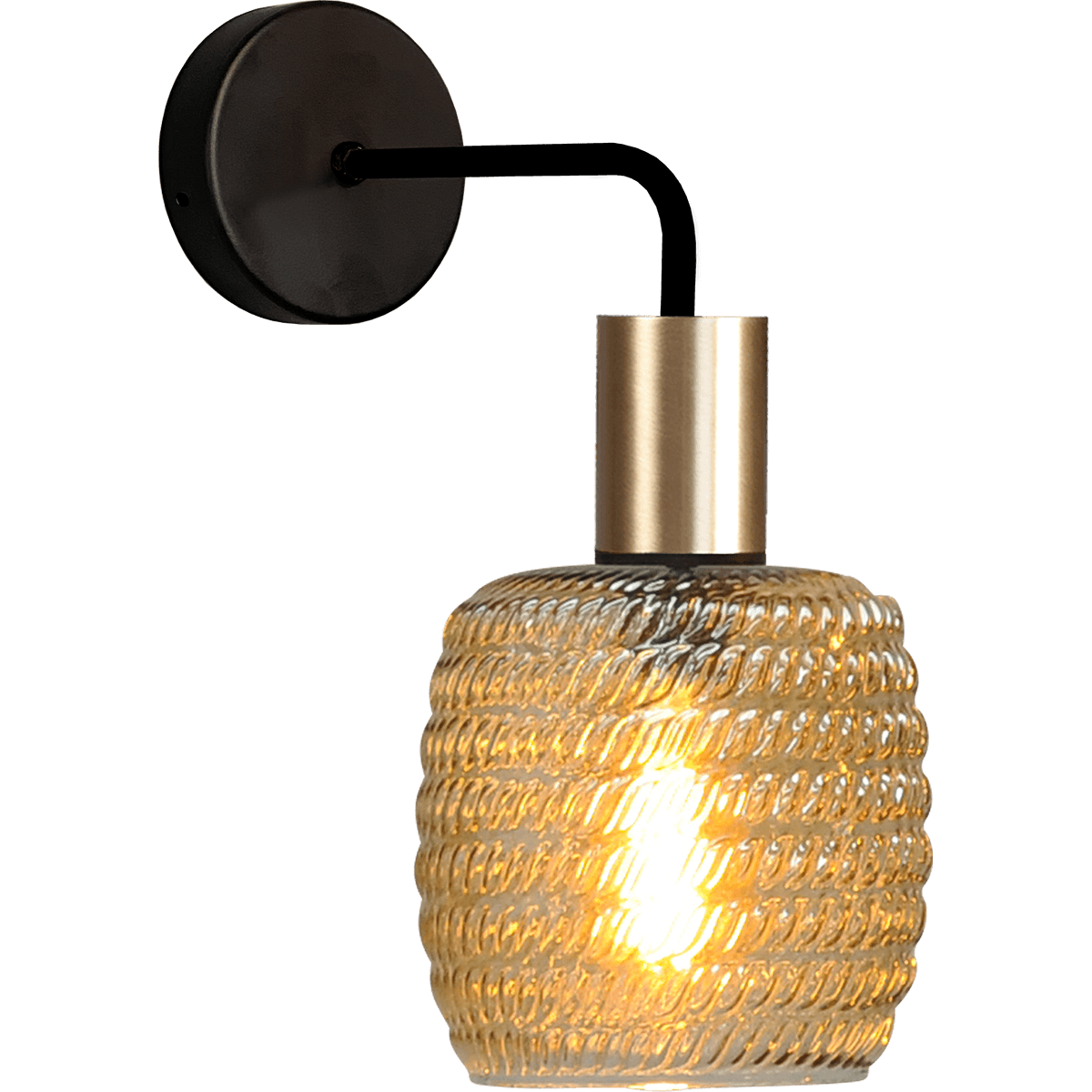 Wandlamp Bounty mat zwart/mat goud lengte  38cm downlight - depth 29 -5cm - glas smoke Ø19cm - MASTERLIGHT