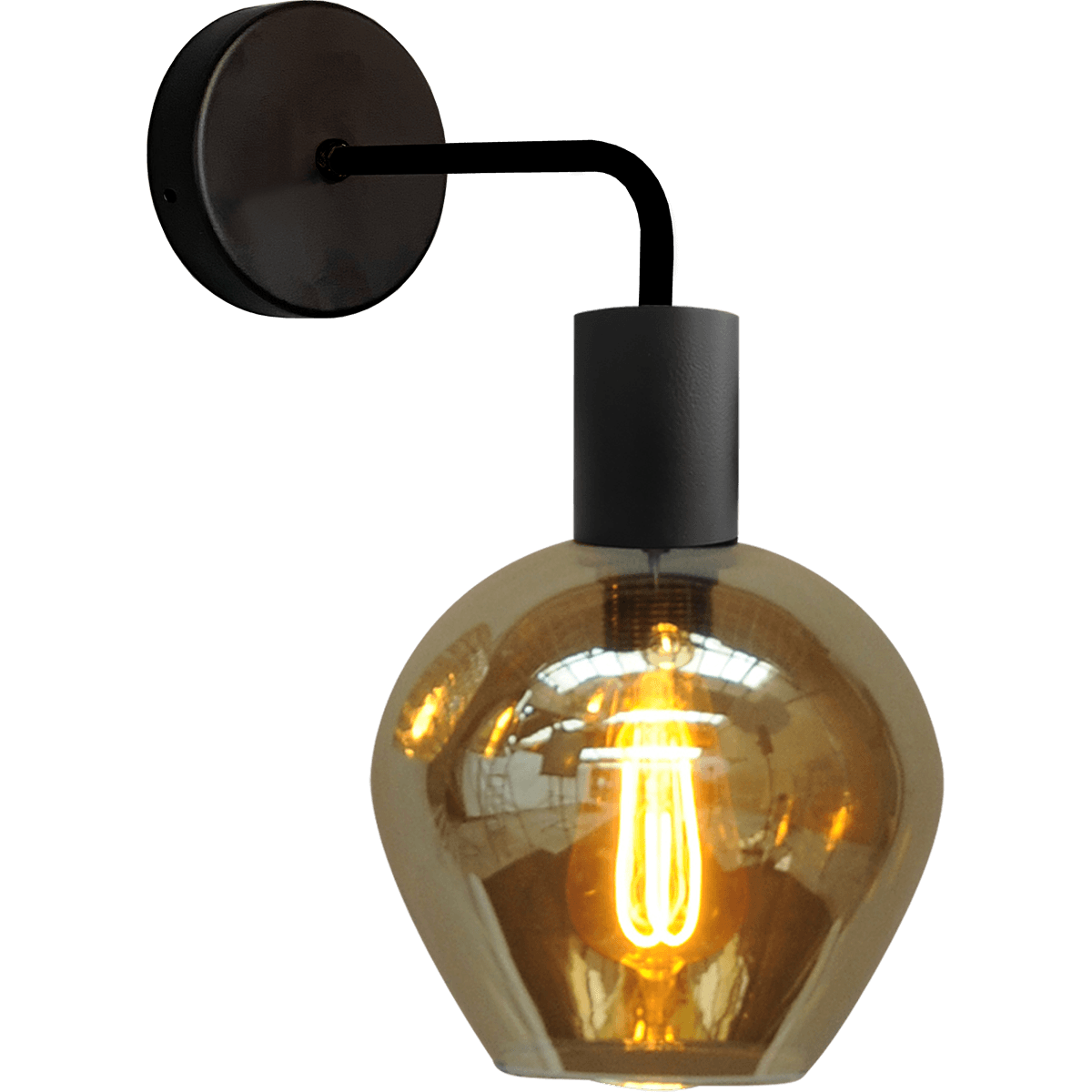 Wandlamp Bounty mat zwart lengte  38cm downlight - depth 29 -5cm - glas smoke Ø19cm - MASTERLIGHT