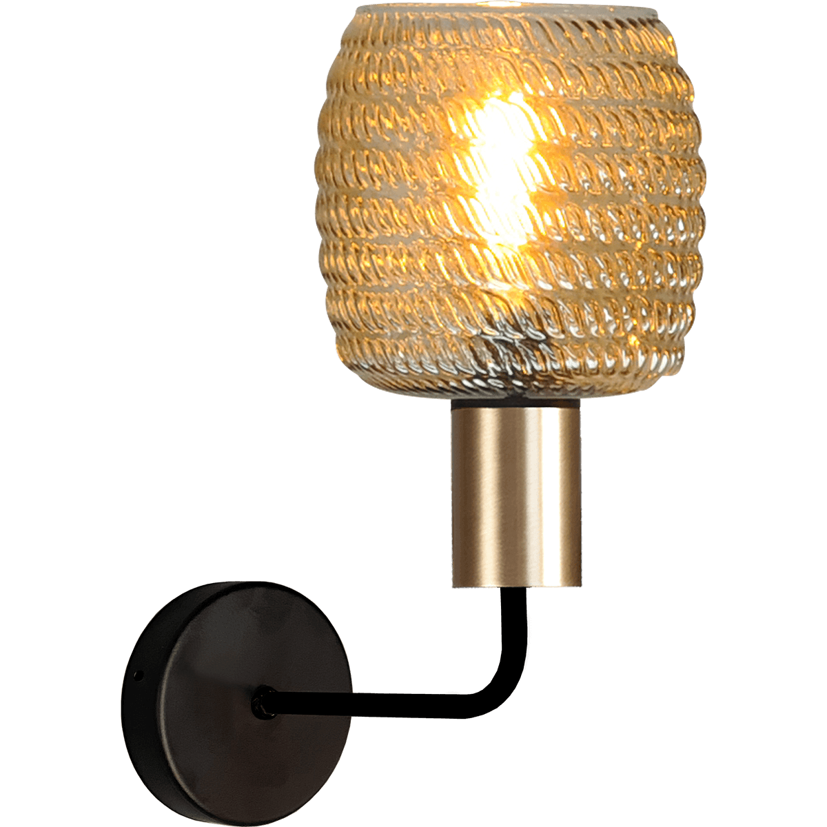 Wandlamp Bounty mat zwart/mat goud lengte  38cm uplight - depth 29 -5cm - glas smoke Ø19cm - MASTERLIGHT