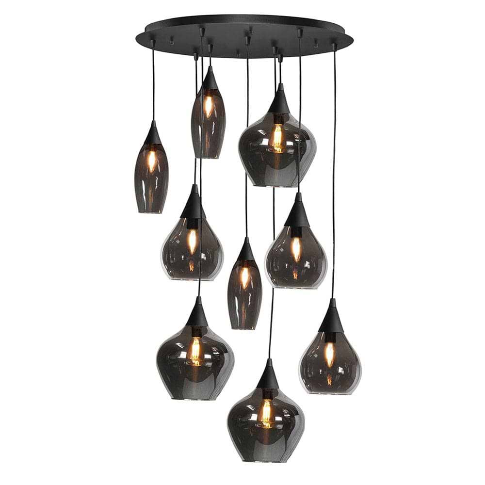 Hanglamp Cambio 9 X E14 rond Mat Zwart + glas Smoke