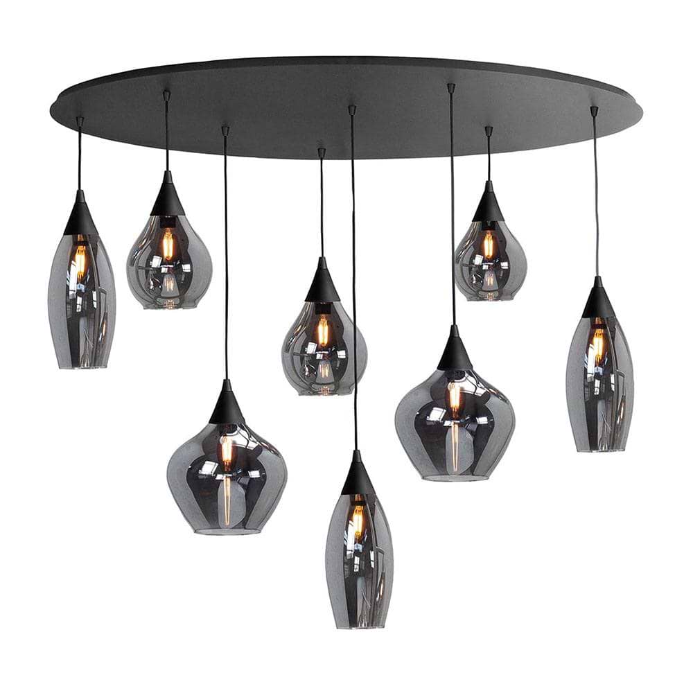 Hanglamp Cambio 8 x E14 Ovaal Mat Zwart + glas Smoke