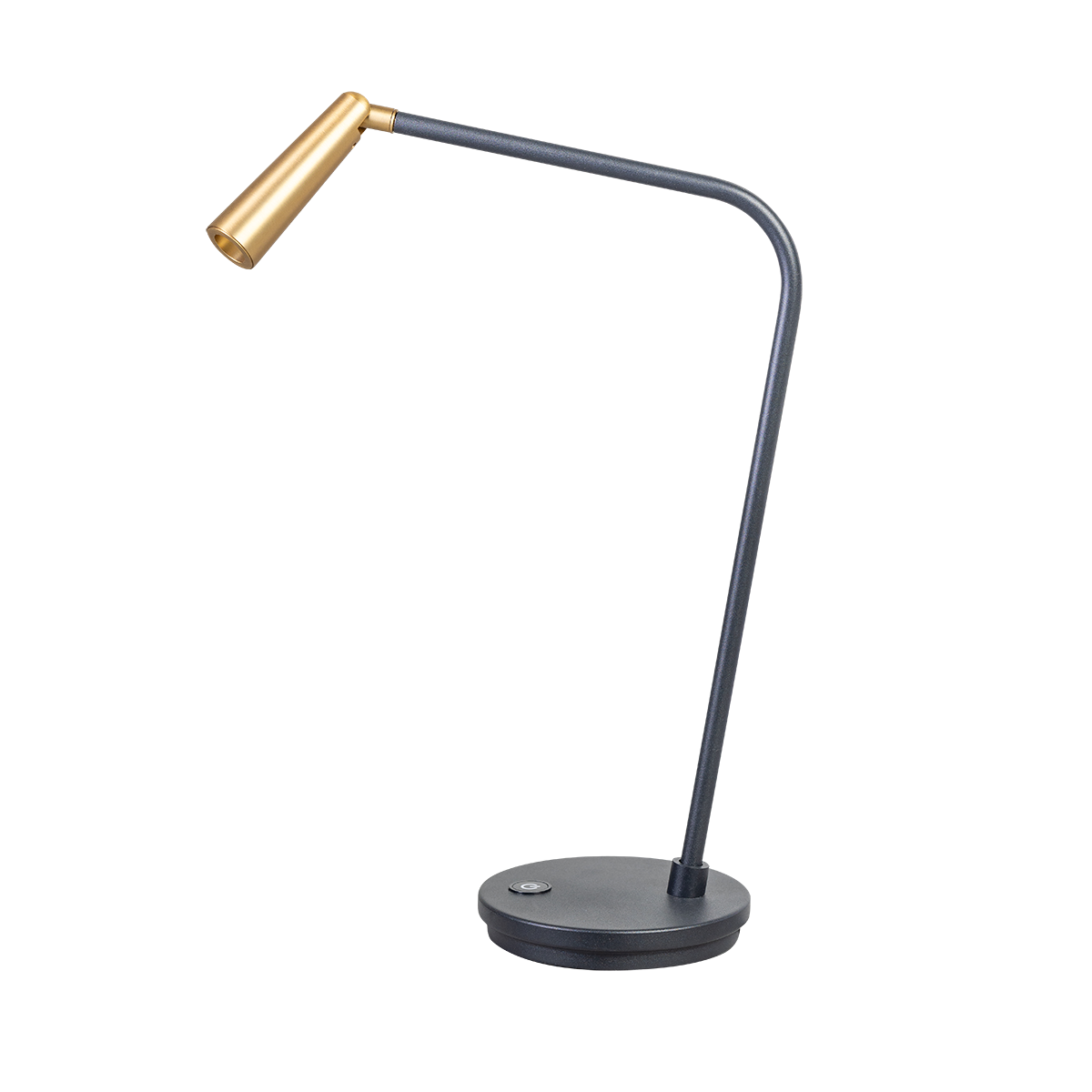 05-TL3380-3004. Moderne tafellamp met spot zwart/goud. Geïntegreerd LED. Serie Barry - ETH. Deze spot tafellamp is dimbaar in drie standen met een knop op het armatuur. In de Barry serie van ETH bevinden zich ook plafondspots met 1