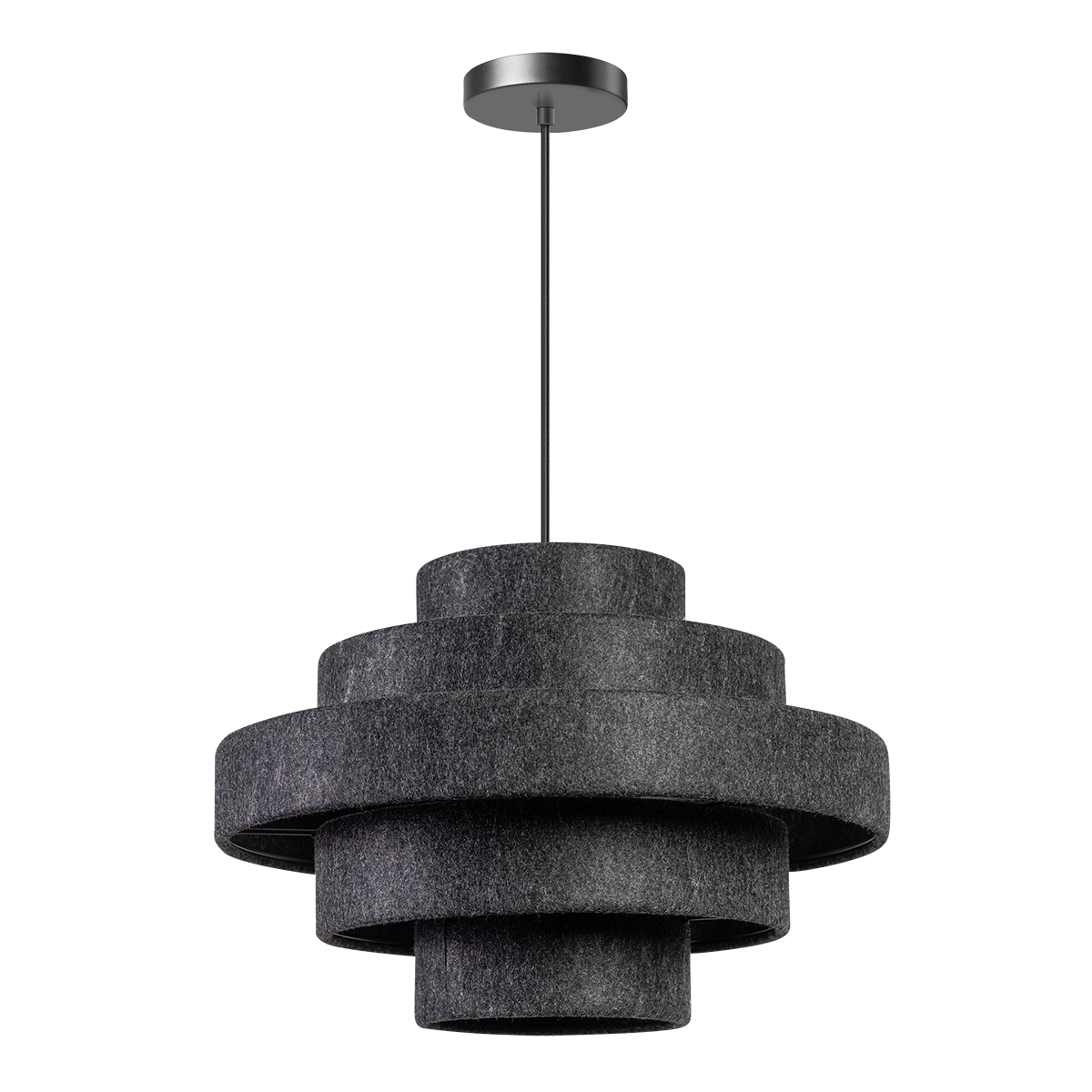 05-HL4397-93. Een sfeervolle antraciet kleurige hanglamp van vilt. Serie Jones van het merk ETH. Deze Jones hanglamp is ook verkrijgbaar in de kleuren groen en creme. Zoek in onze website op 'Jones'.