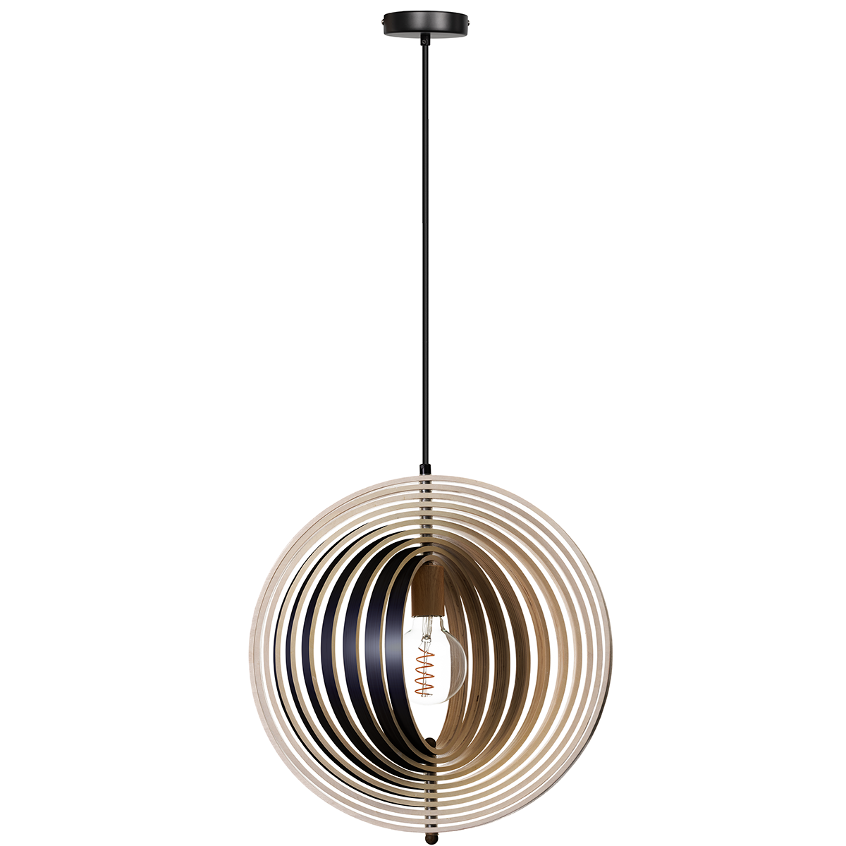 05-HL4539-3070. Bijzondere zwart/naturel houten hanglamp Woody