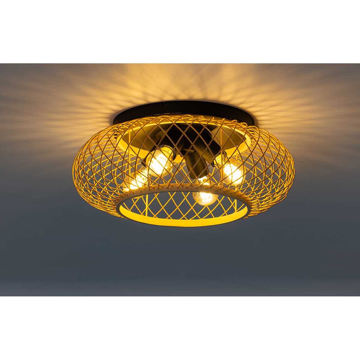 Houten plafondlamp Norah. Naturel hout. Diameter 50 cm. ETH. De Norah houten plafonnier is ook verkrijgbaar in 30 cm doorsnede. Zoek op 'Norah' op onze site.