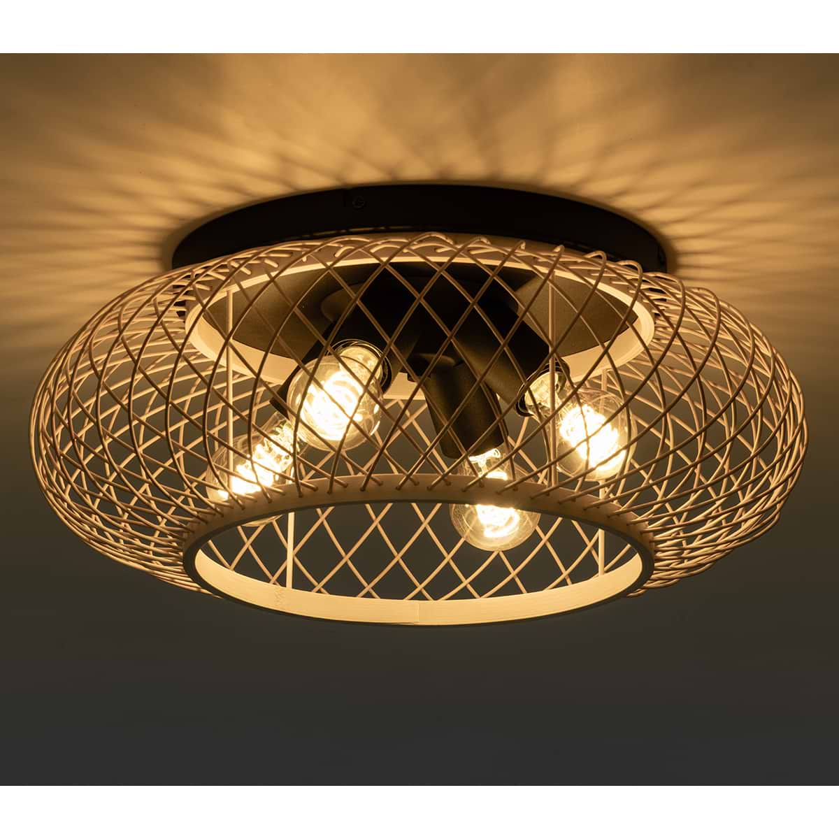 Houten plafondlamp Norah. Naturel hout. Diameter 50 cm. ETH. De Norah houten plafonnier is ook verkrijgbaar in 30 cm doorsnede. Zoek op 'Norah' op onze site.