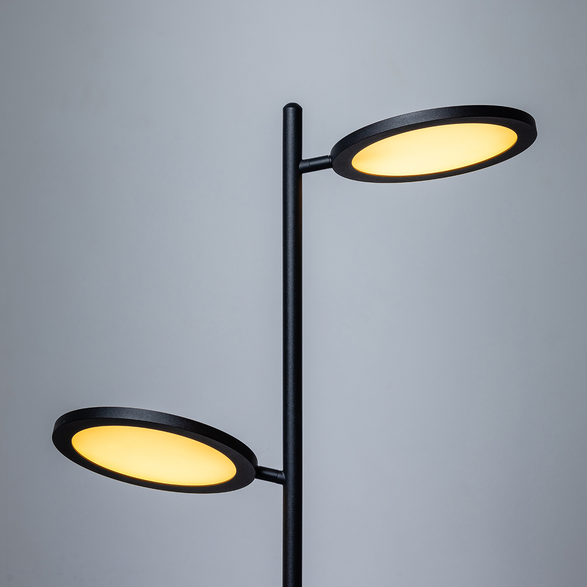 Mooie moderne mat zwarte vloerlamp met 2 lichtbronnen. Serie Felson van ETH