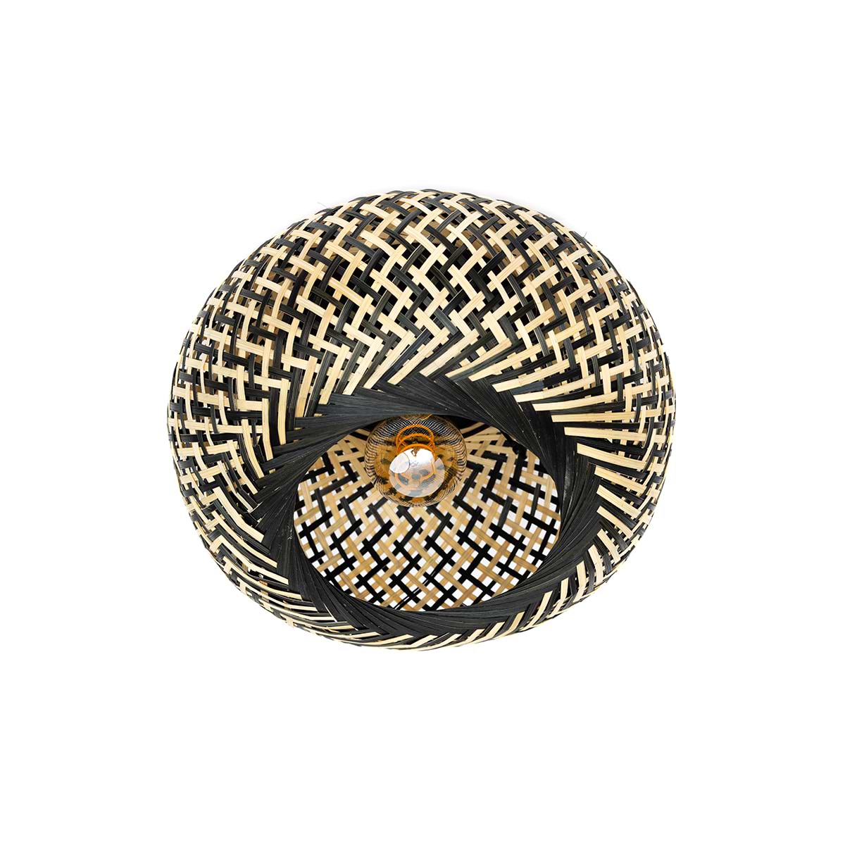 Sfeervolle gevlochten houten plafondlamp Otis. Diameter 30 cm. Serie Otis