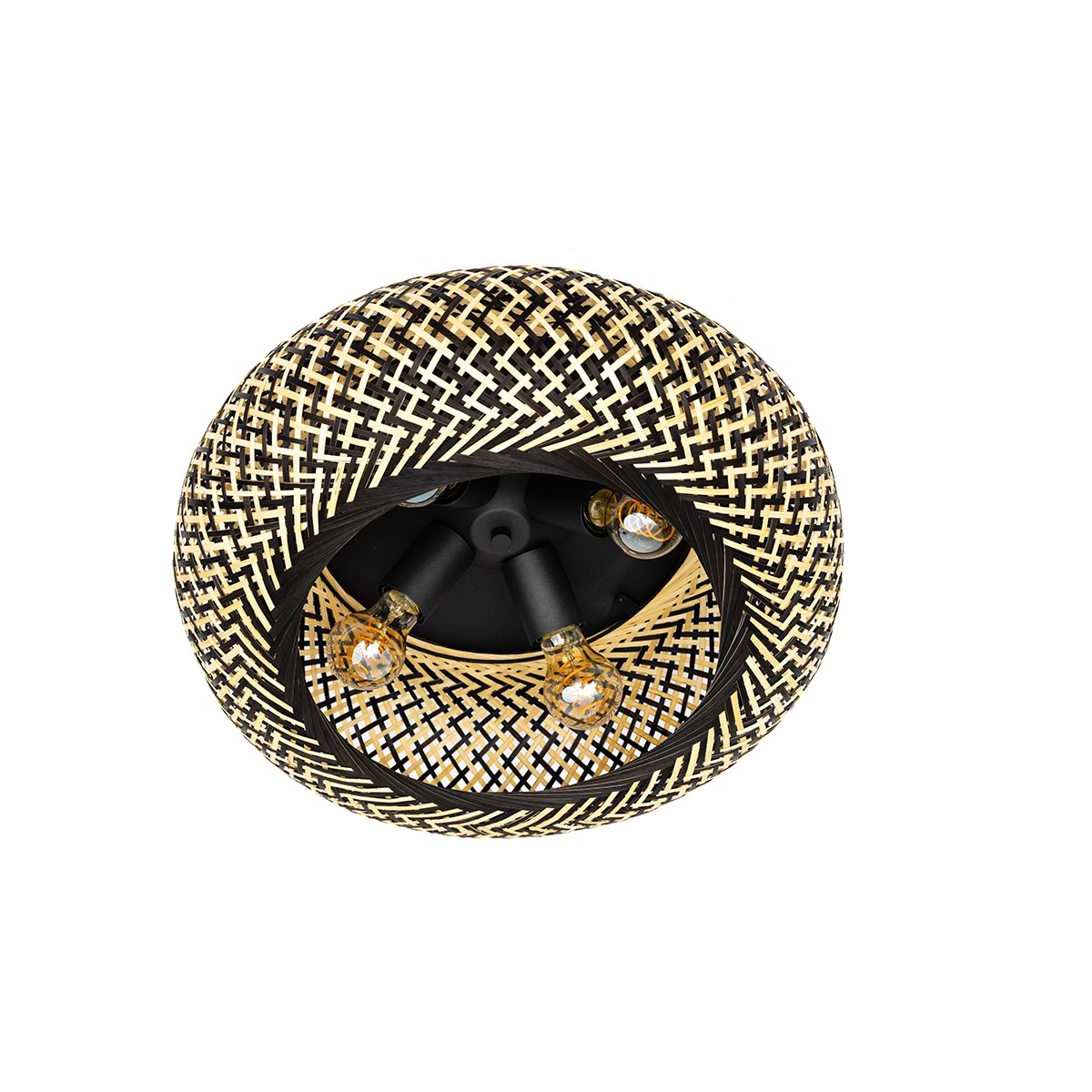 Sfeervolle gevlochten houten plafondlamp Otis. Diameter 50 cm. Serie Otis