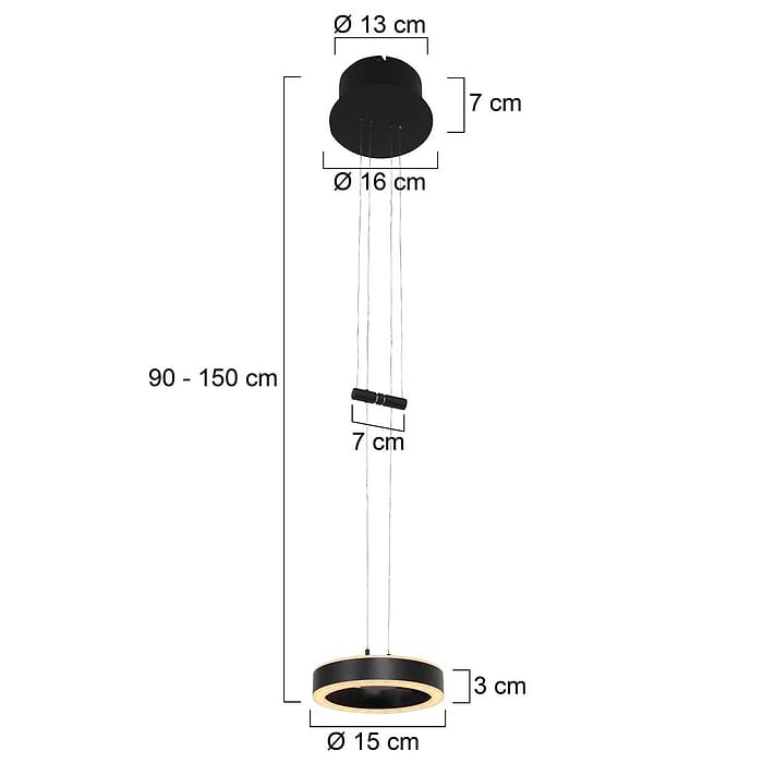 Moderne design hanglamp. Ideale hanglamp boven kookeiland. De lamp is in hoogte verstelbaar, heeft een ingebouwde LED lichtbron en is dimbaar via een externe wand dimmer/schakelaar. De lamp geeft warm wit licht. 3500ZW Steinhauer.